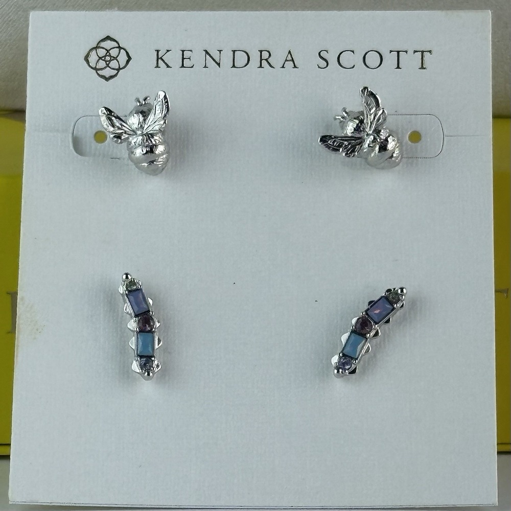 Kendra Scott Devin Earring Set -Rhodium Plated metal & Pastel Mix Crystals